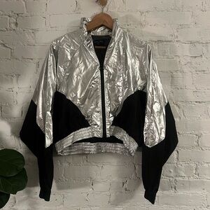 Love Tree Metallic Silver & Black Colorblock Windbreaker